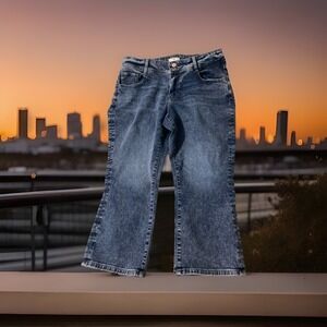 Maurices M. Jeans Womens 14W Blue High Rise Crop Capri Side Slit Hem Stretch